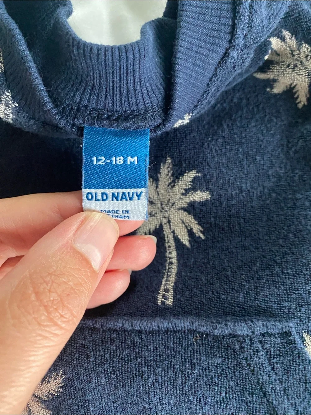 Old Navy Navy and White Palm Print Terry Cloth Set - 12-18M